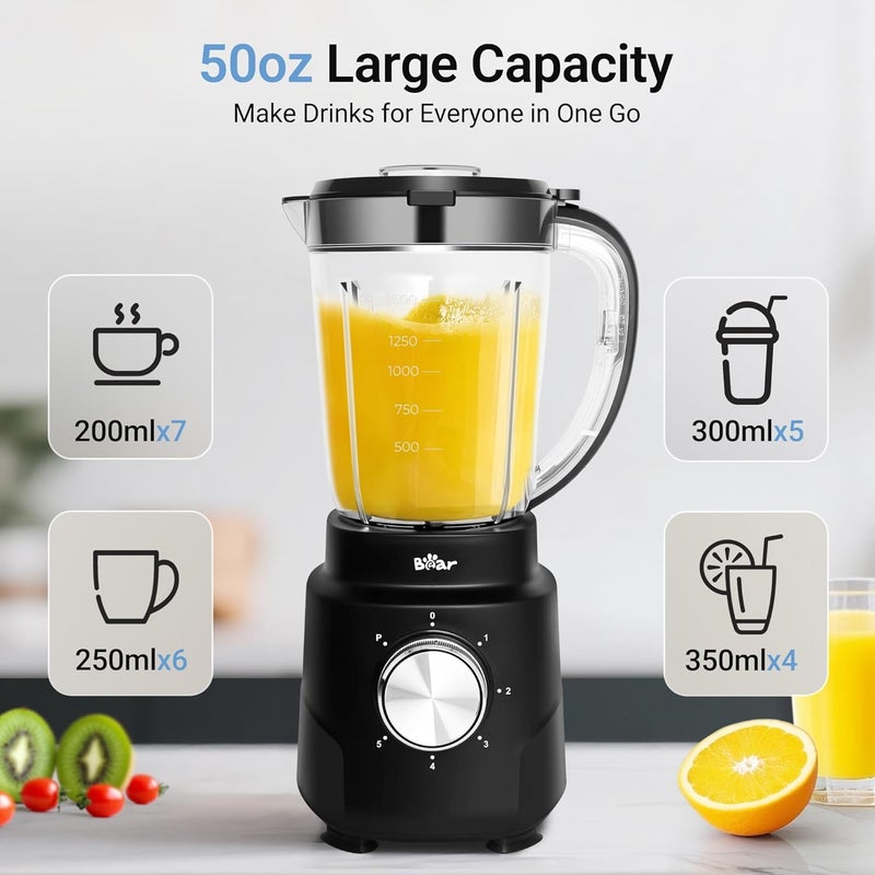 Bear 800W 6-Speed Blender, Smoothie Blender for Kitchen with 50oz(1.5L) BPA-Free Cup/Suction Feet/Feeding Hole/10 blades, Countertop Blender for Smoothies, Crush Ice, Frozen Fruit, Juice and Puree - Image 3